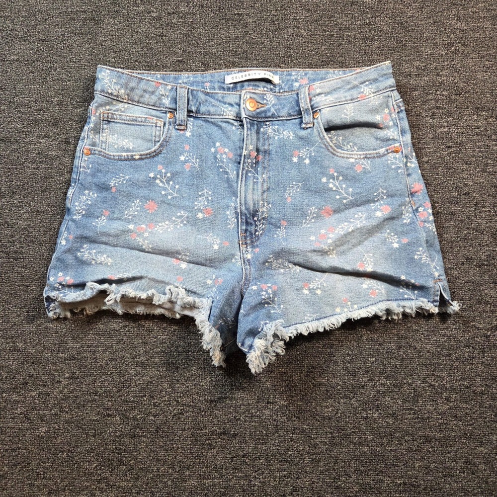 Celebrity Pink Short Women 15 32 Blue Denim Floral Raw Hem High Rise Boho Summer